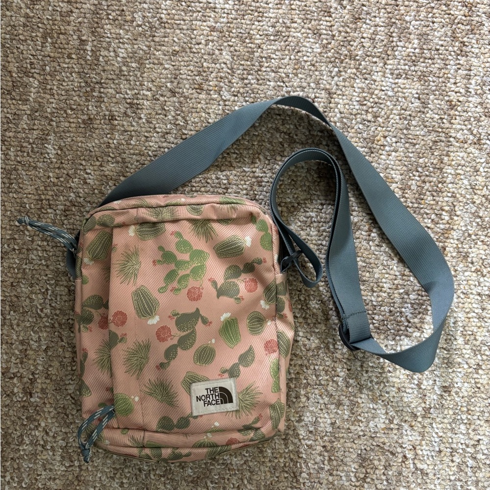 The North Face Tan and Green Patterned Crossbody Bag